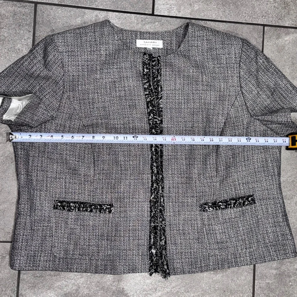 Tahari Arthur S Levine Womens 24W Tweed Collarless Jacket Blazer Purple Gray - Picture 9 of 11